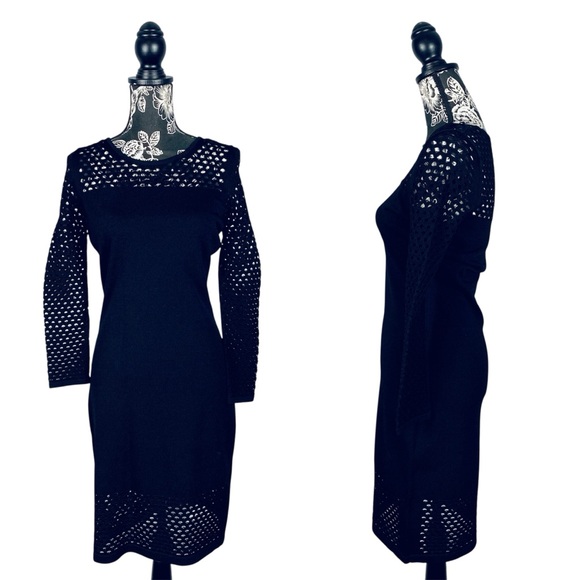 Calvin Klein laser cut bodycon black dress size small - Picture 1 of 11